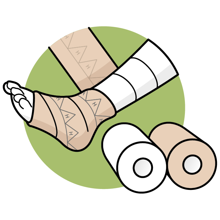 Icon für das Produkt CompriHeal®, dargestellt durch das Anwickeln des 2-Komponenten-Kompressionssystems an ein Bein. | © Bamboo Health Care GmbH