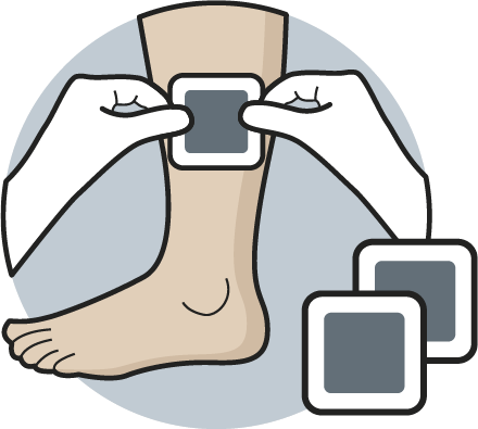 Icon für das Produkt BactoSave Active, dargestellt durch das Aufbringen der Wundauflage auf ein Bein. | © Bamboo Health Care GmbH