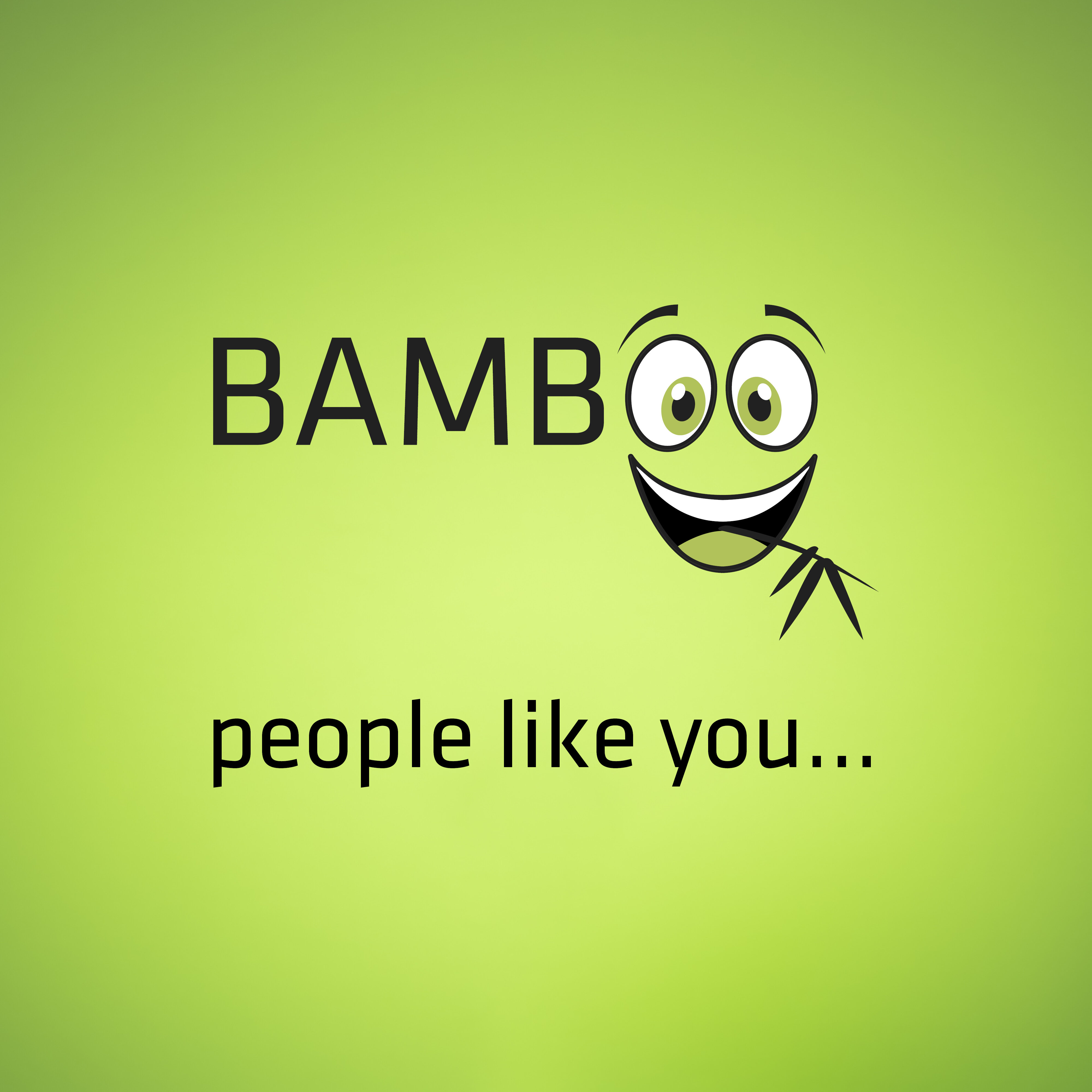 Das Wort Bamboo als lachendes Gesicht mit Bambusblatt im Mund, ergänzt um die Worte "people like you". | © Bamboo Health Care GmbH