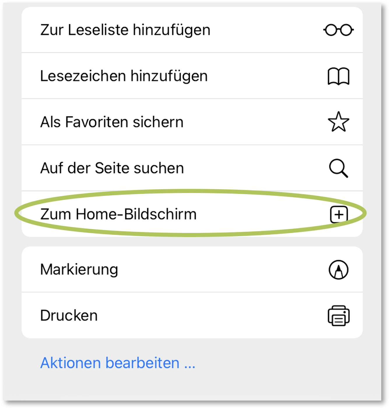 Anleitung iOs Screenshot: 2. Zum Home-Bildschirm hinzufügen.