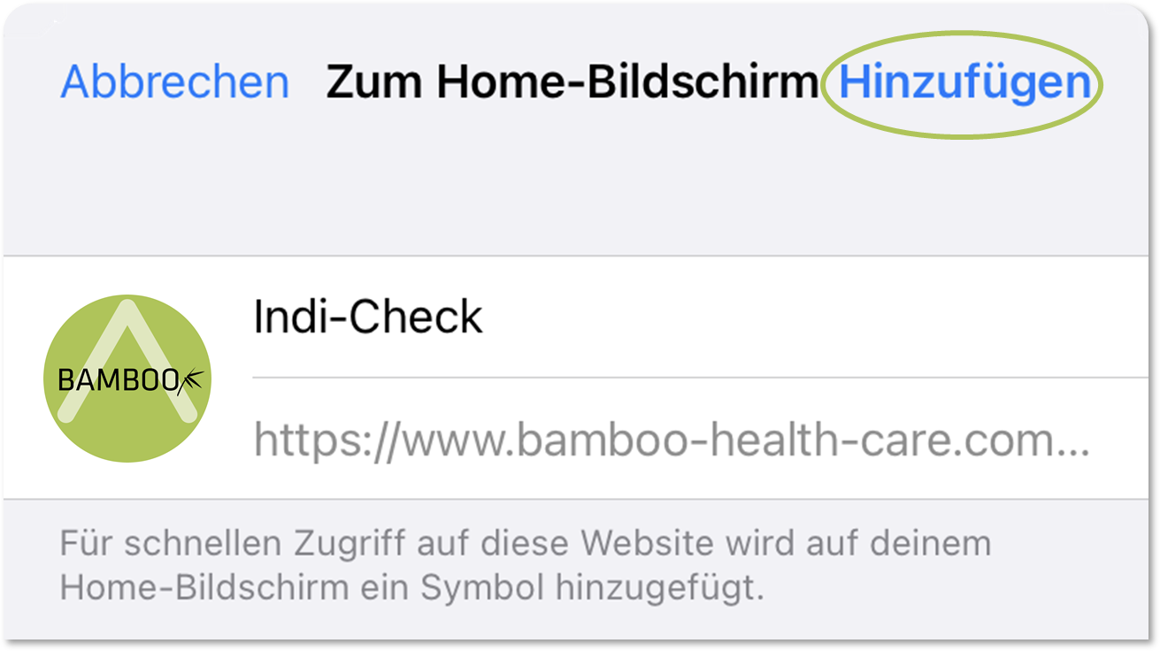 Anleitung iOs Screenshot: 3. Zum Home-Bildschirm hinzufügen bestätigen.